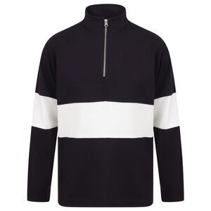 Front Row Unisex Adults Panelled Zip Neck Top / Navy/White